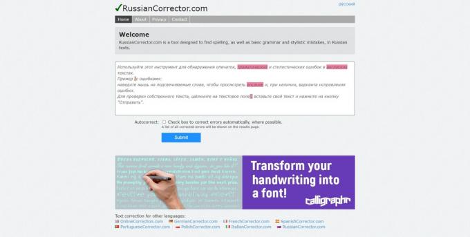 Internetinis skyrybos tikrintuvas: RussianCorrector.com