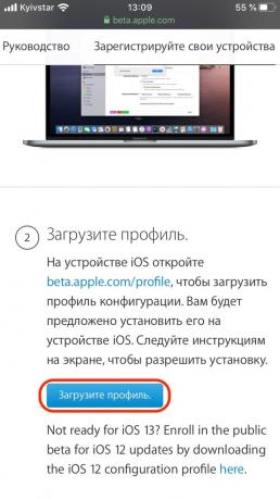Kaip įdiegti "iOS" 13 iPhone: Eikite į "Užregistruokite savo įrenginį"