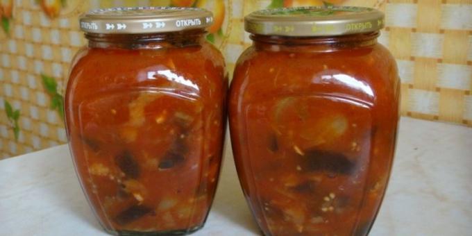 Skanus Baklažanai žiemą: baklažanai pomidorų padaže