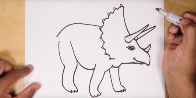 Kaip nupiešti dinozaurą: pavaizduokite nugarą, pilvą ir koją