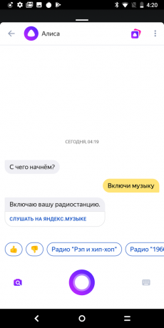 "Yandex". Telefonas: Alisa, žaisti muzika