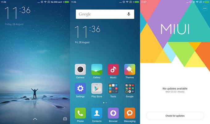 MIUI dizainas, grynas "Android"