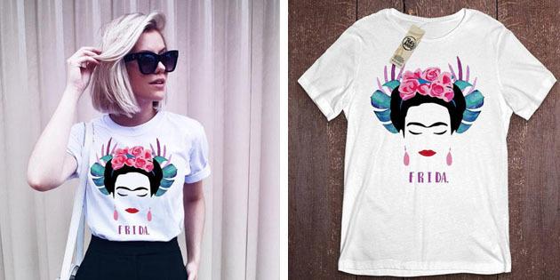 Moterų mados marškinėliai su AliExpress: Marškinėliai Frida Kahlo