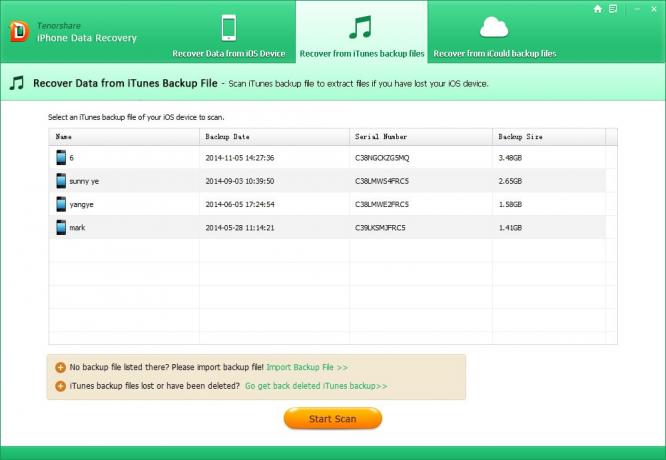 Tenorshare "iPhone duomenų atkūrimo: atsarginių kopijų