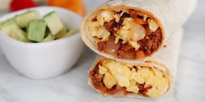 Burrito su plakta kiaušinių ir chorrizo