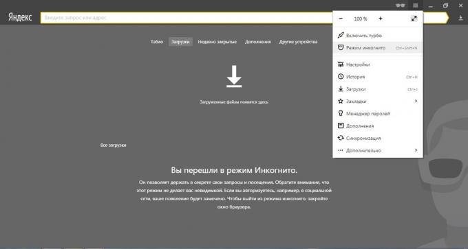 Kaip įjungti inkognito režimą "Yandex. naršyklė "