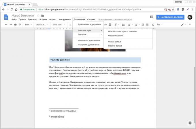 "Google Docs" Add-ons: Išnaša Stilius