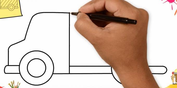 Kaip nupiešti sunkvežimį: nupieškite automobilio priekį