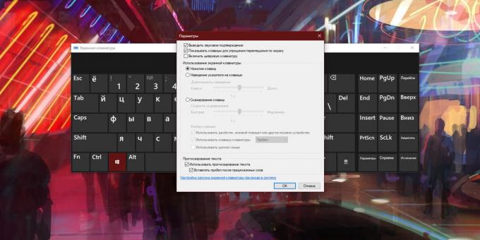 „Windows“ klaviatūra ekrane: nustatymai
