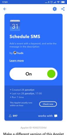 Planavimo SMS Android: IFTTT