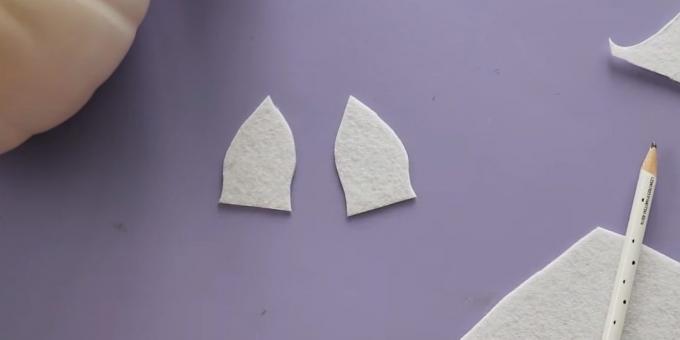 Amatai iš moliūgų: Skintos ausys iš balto veltinio