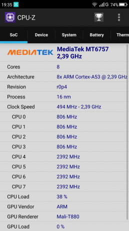 Umidigi S: CPU-Z procesorius