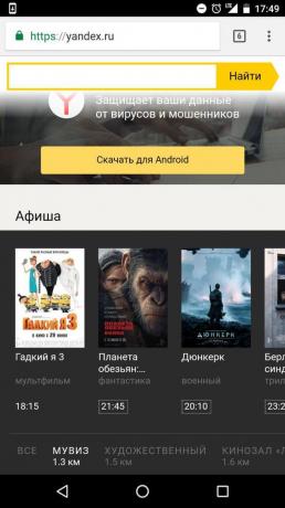 "Yandex" ": Tvarkaraštis pasirinktą kino teatras