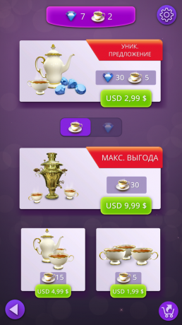 „Romance Club“ žaidimas: deimantai ir arbatos puodeliai