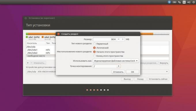 Įdiegti Ubuntu šalia dabartinės sistemos rankiniu režimu