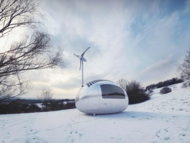 Ecocapsule - mažai energijos namas, supakuoti į kompaktišką formą.