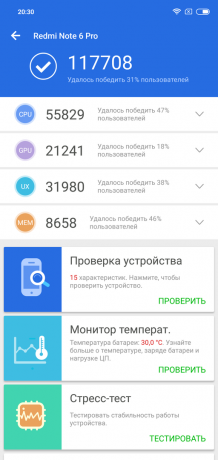 Apžvalga Xiaomi "Redmi Pastaba 6 Pro": AnTuTu