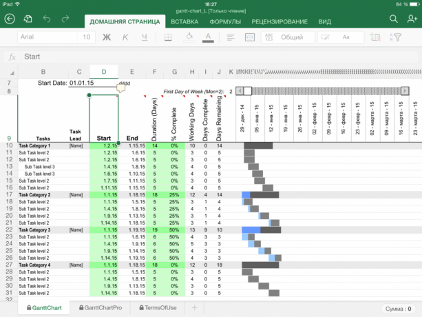 "Excel" Ganto diagrama šablonas