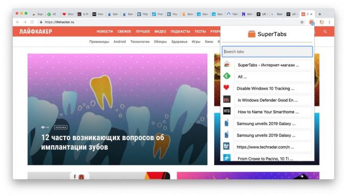 SuperTabs: skirtukai sąrašas