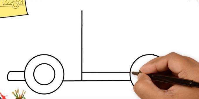 Kaip nupiešti sunkvežimį: pridėkite dvi tiesias linijas