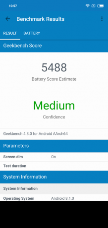 Apžvalga Xiaomi "Redmi 6 pastaba Pro": GeekBench Baterijos