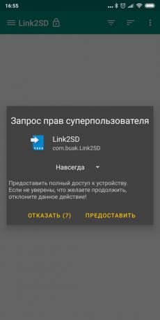 Prašymas šaknų šaknų leidimus Link2SD