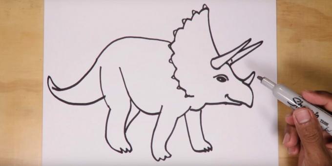 Kaip nupiešti dinozaurą: pridėkite uodegą ir kitą koją