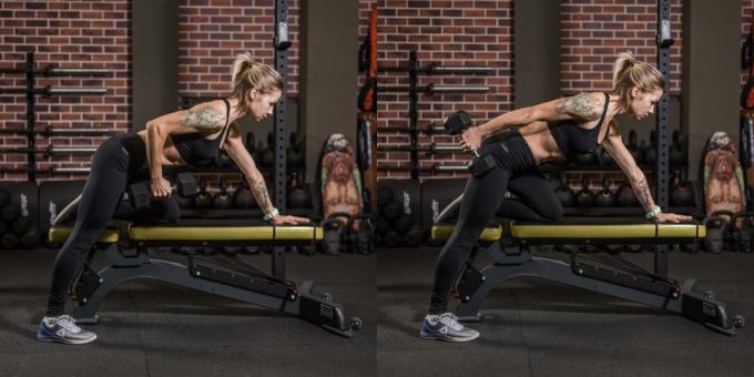 Pratimai su svarmenimis: Tricepsas plėtinių su paramos ant suolo