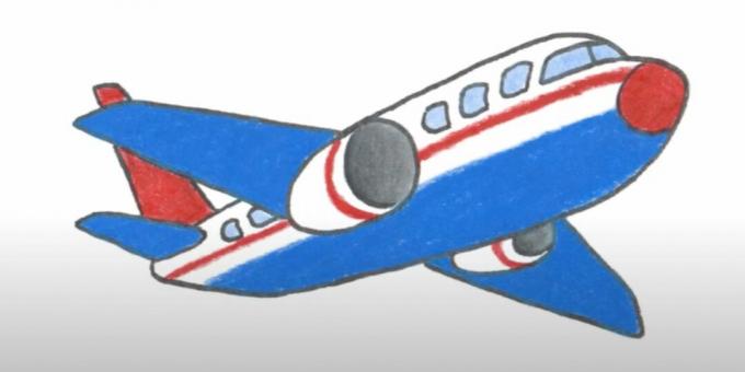 Kaip nupiešti lėktuvą: piešti lėktuvą spalvotais pieštukais