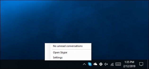 Skype UWP programa nenumato meniu "Baigti" Skype »