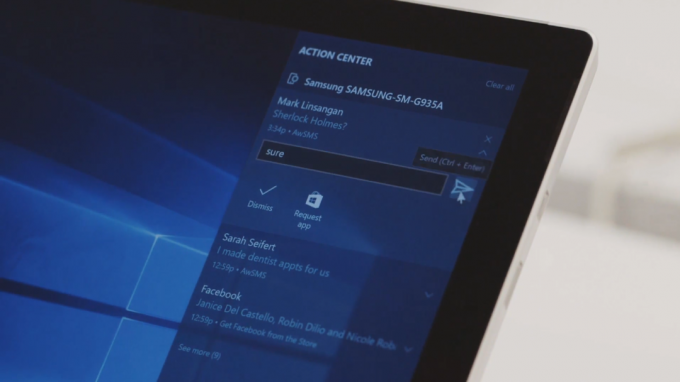 Sinchronizuoti telefono pranešimų į kompiuterį Windows 10-metis Update