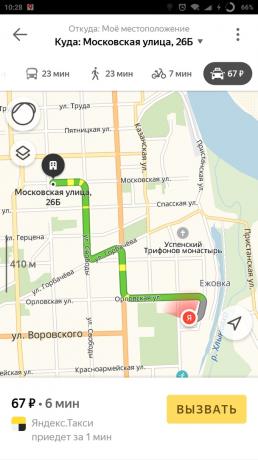 "Yandex". Žemėlapis "miesto: taksi