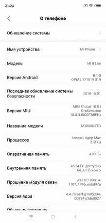 Apžvalga Xiaomi Mi 8 Lite ": Sistemos versija