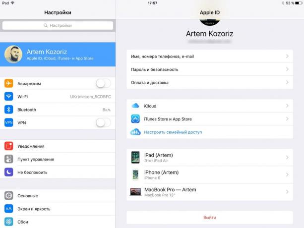 "iPad" pardavimas: išeiti iš savo sąskaitos, "iCloud"