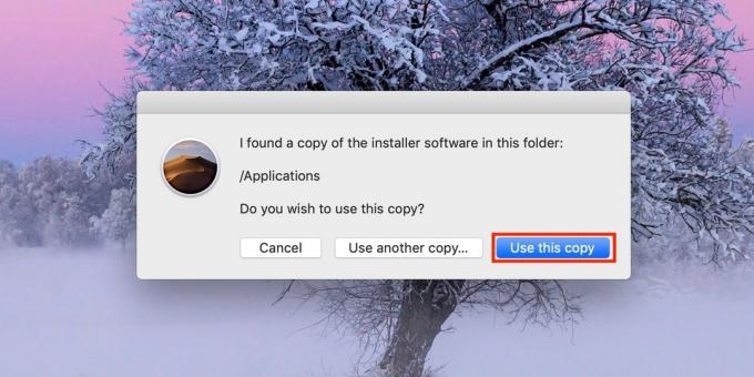 Kaip padaryti bootable USB atmintinę su MacOS: yazhmite mygtuką naudoti šią kopiją