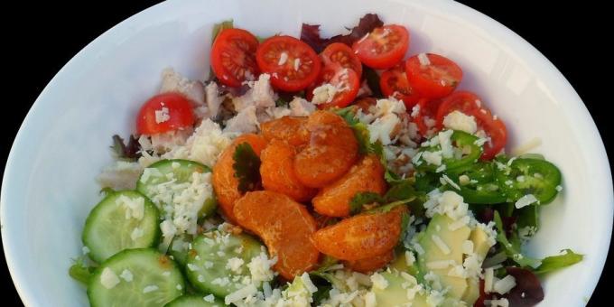 dietiniai salotos: salotos su vištiena ir mandarinų