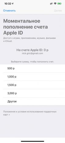 Įdėti pinigus į Apple ID