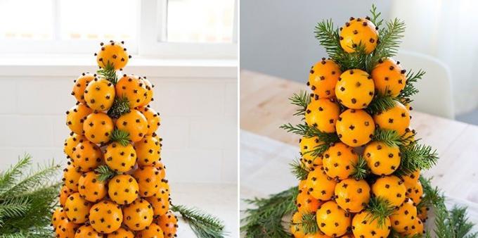 Kaip papuošti stalą Naujųjų Metų išvakarės: mandarino medis