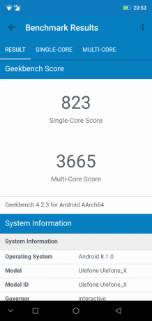 Apžvalga smartfon Ulefone X: GeekBench