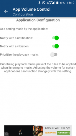 "App Garsumo valdymas: pagal užsakymą sąrankos garso pranešimai" Android "