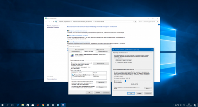 Konfigūruoti "Windows 10: System Restore paslauga