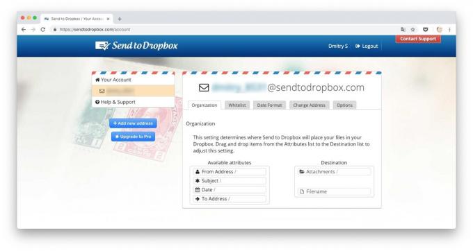 Būdai atsisiųsti failus į Dropbox: Siųsti failus į Dropbox paštu