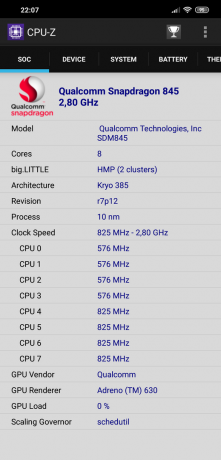 peržiūrėti Xiaomi Pocophone F1: CPU-Z "