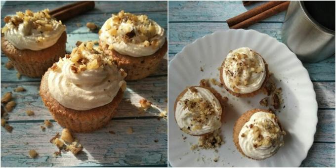 Klevų sirupo ir sviestinių riešutų cupcakes: paprastas receptas