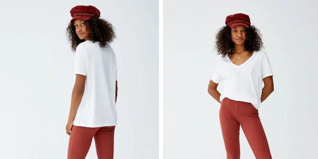 Pagrindinio moterų marškinėliai iš Europos Parduotuvės: T-marškinėliai su trumpomis rankovėmis ir V-kaklo