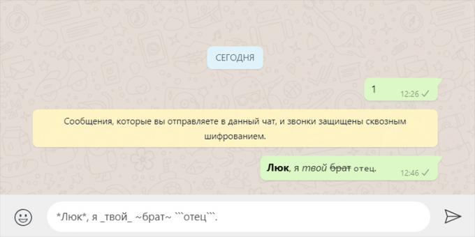 Stalinė versija WhatsApp ": Teksto formatavimas