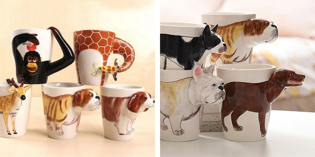 Juokingi bokalai: puodeliai su gyvūnais