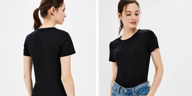 Pagrindinio moterų marškinėliai iš Europos parduotuvių: Pagrindinis T-marškinėliai su apvaliu kaklu