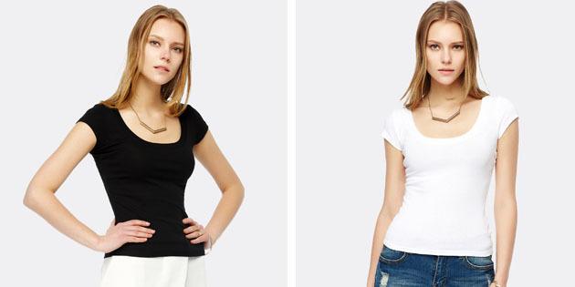 Pagrindinio moterų marškinėliai iš Europos parduotuvių: Paprastas, T-marškinėliai su U formos kaklo