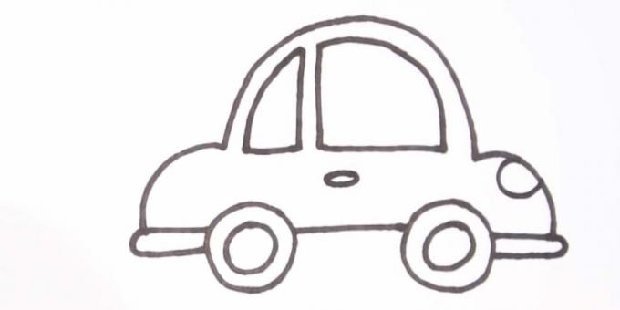 Kaip nupiešti automobilį: pridėkite rankeną ir priekinį žibintą